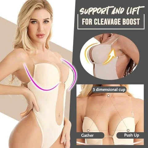Bodysuit Shapewear Deep V-Neck Body Shaper Backless U Plunge Thong Shapers  Waist Trainer Women Clear Strap Padded Push Up Corset (Color : Beige, Size  : L) price in Saudi Arabia